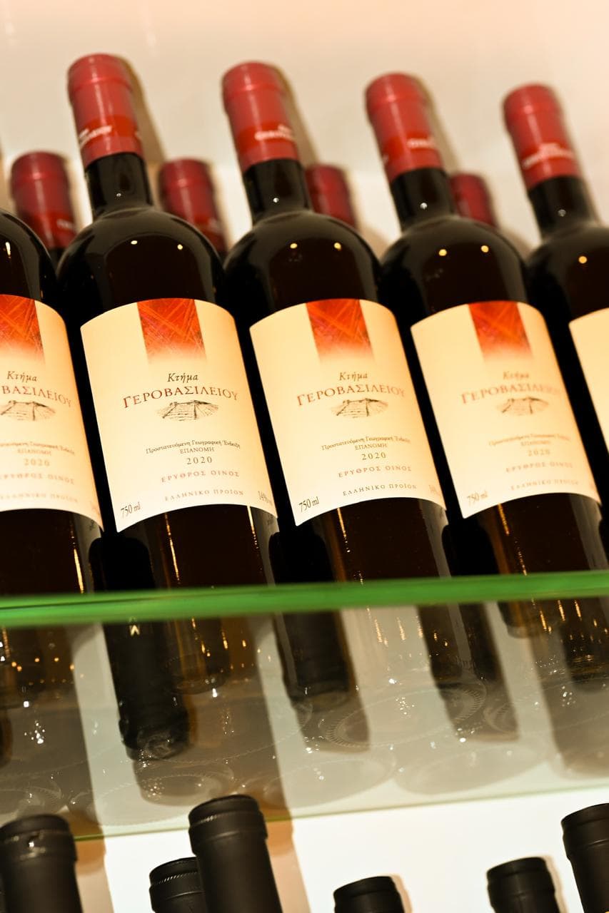 Greek wines on the shelf at Mikri Avra.